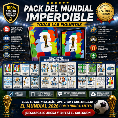 ⚽🔥 PACK PANINI PDF IMPRIMIBLE 2026 + CANDY BAR + ⚽ 🖨️Stickers + juegos + libros para pintar